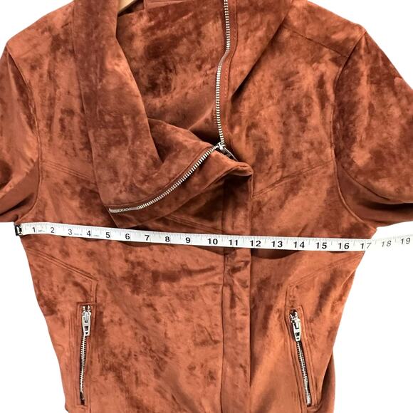 BLANKNYC Moto Jacket Womens M Rust Brown Faux Vegan Soft Suede Modern Boho Chic - Picture 8 of 16